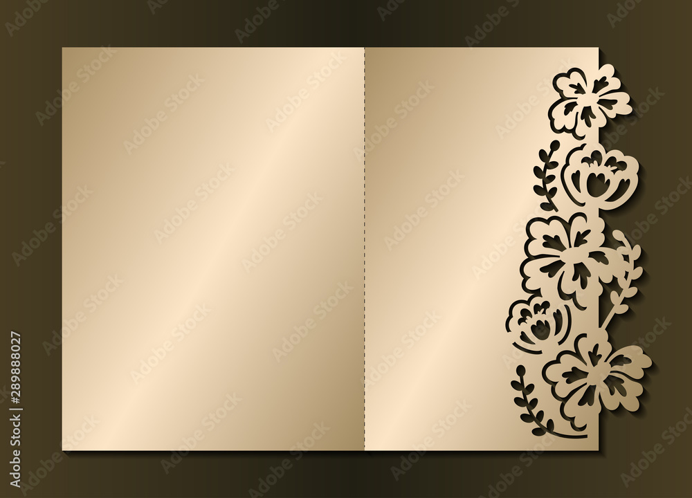Laser cut template of wedding invitation with flowers. Mockup of