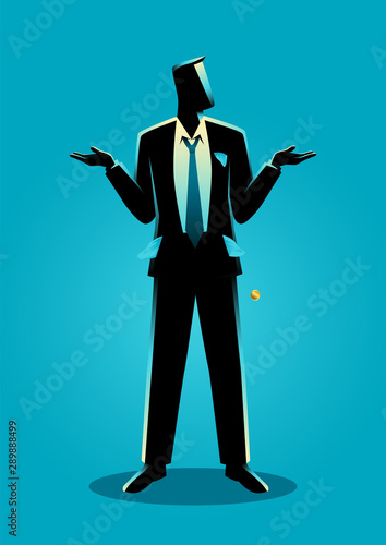 Businessman with empty pockets turned outward