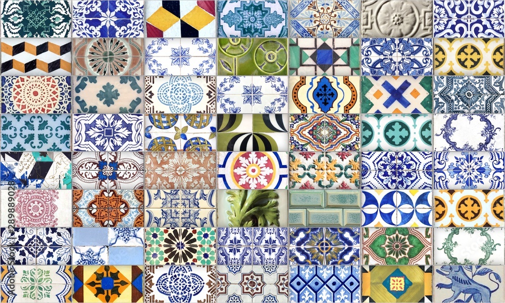 Fototapeta premium Seamless Portugal or Spain Azulejo Random Tile Background. High Resolution.