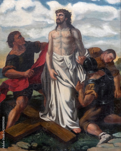 10th Stations of the Cross, Jesus is stripped of His garments, church of St. Agatha in Schmerlenbach, Germany