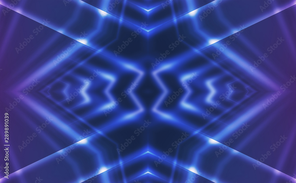 Dark abstract futuristic background. Neon lines glow. Neon lines, shapes. Pink-blue glow. Empty Stage Background