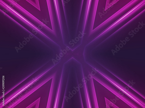 Dark abstract futuristic background. Neon lines glow. Neon lines  shapes. Pink-blue glow. Empty Stage Background
