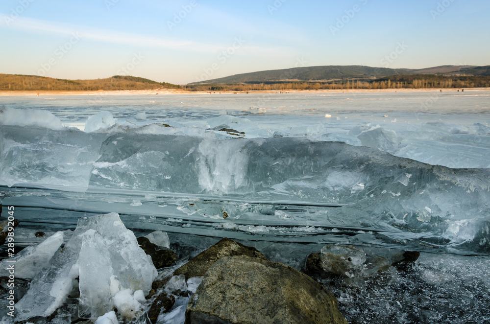 Ice hummocks on frozen lake Ice hummocks on frozen lake