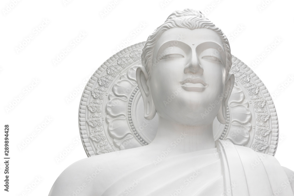 Buddha statue isolated on white background. Bueatiful white buddha statue with clipping path. White buddha made of cement.