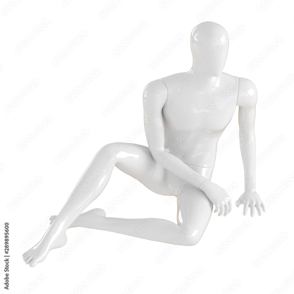 White mannequin guy sitting on the floor. 3d rendering White mannequin guy sitting on the floor. 3d rendering