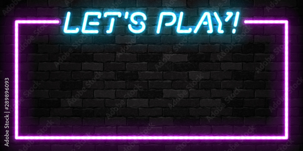 Vector realistic isolated neon sign of Let's Play frame logo for template decoration and covering on the wall background. - obrazy, fototapety, plakaty 