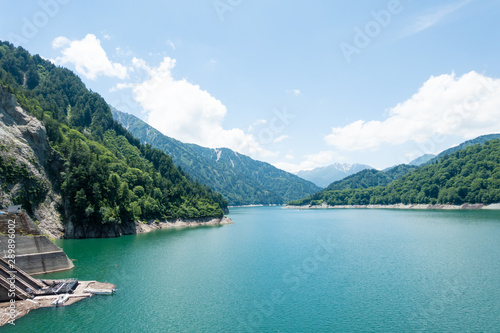 Blue water of Kurobe Dam in Toyama Prefecture  Japan.