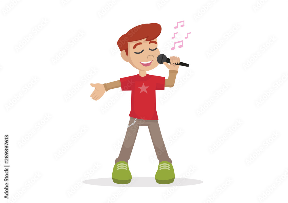 Boy sings a song in a microphone. Boy sings a song in a microphone.