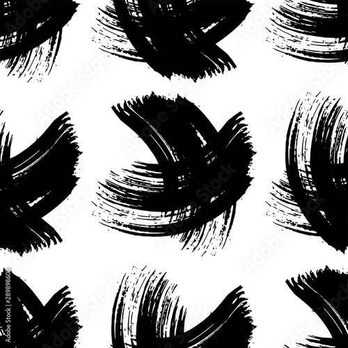 Vector Abstract black brush curl. Black and white engraved ink art. Seamless background pattern.