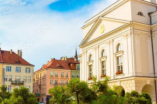 Old town square with town hall in city of Kalisz, Poland