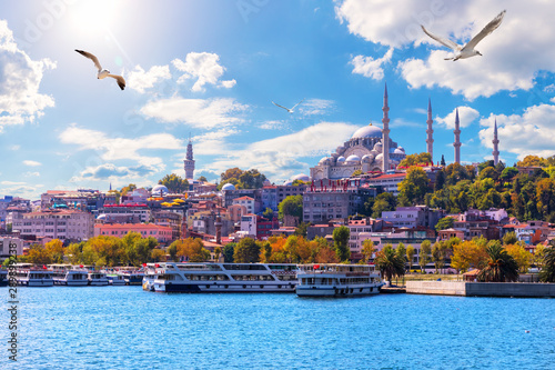 The Suleymaniye Mosque, beautiful view from the Golden Horn inlet, Istanbul, Turkey