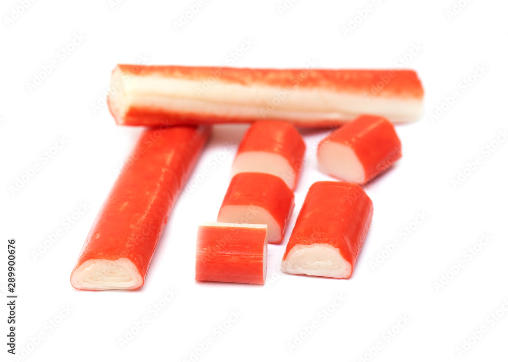 Crab Sticks, Crab Meat isolated on white Background Crab Sticks, Crab Meat isolated on white Background