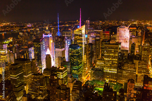 Night panorama of Manhattan in New York City taken from above