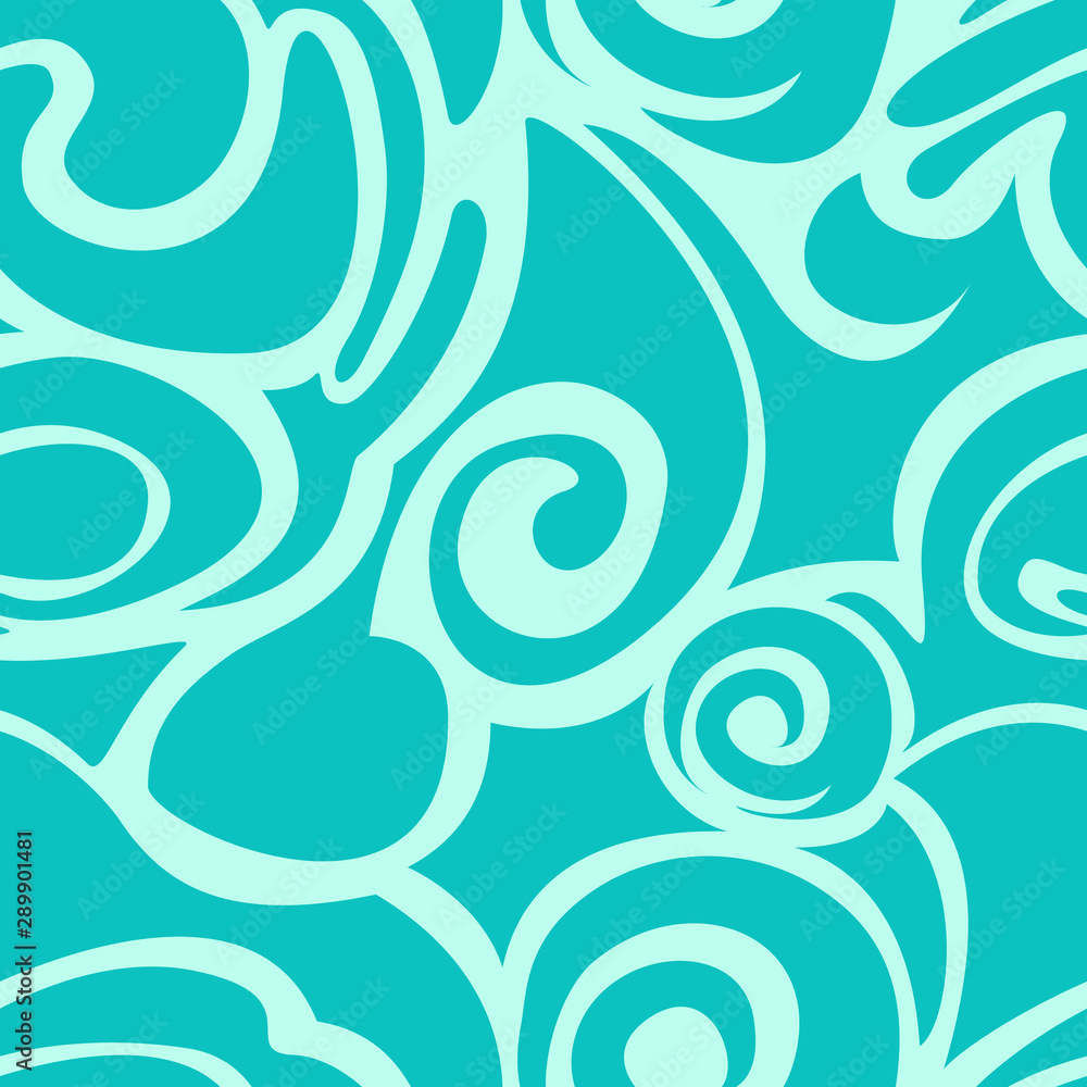 Obraz premium turquoise seamless pattern of waves and abstract shapes for printing on fabric and wrapping paper.