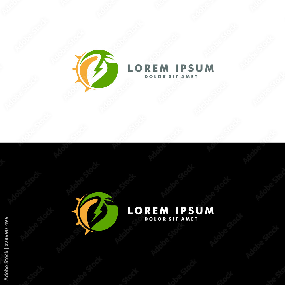Green energy logo template, Electric icon design vector illustration