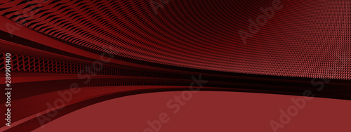3d ILLUSTRATION  of abstract FUTURISTIC Background  RED METAL MESH DESIGN texture  wide panoramic for wallpaper