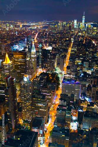 Photography Night panorama of Manhattan in New York City taken from above