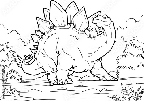 Coloring book for children with a dinosaur hand-painted in cartoon style