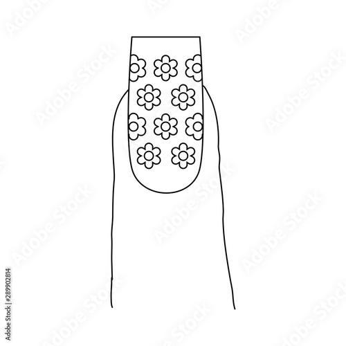 Fingernail with a flower pattern design.