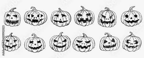 Halloween pumpkin set. Hand drawn illustration.