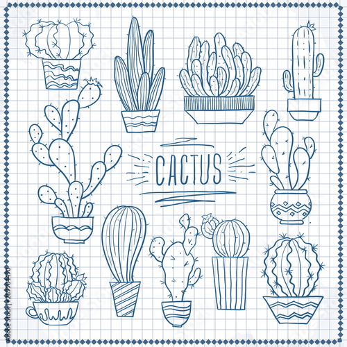 Set of doodle cacti
