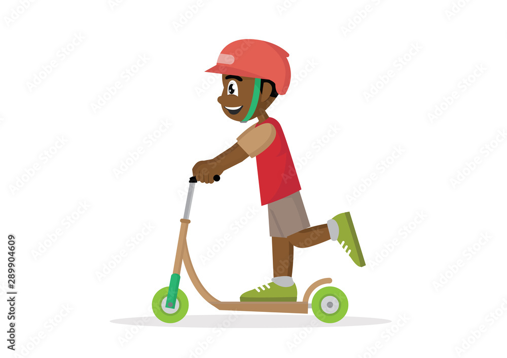 Young African Boy Riding Scooters.