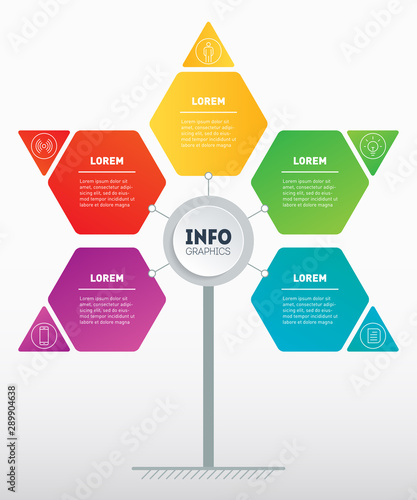Business presentation or infographics concept with five options. Web Template of development tree, info chart or diagram. Info graphic of technology or education process with 5 steps. Vector.