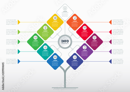 Business presentation concept with 10 or 11 options. Web Template of info chart or diagram. Vector infographic of technology or education process with ten steps.