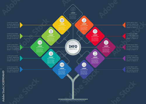Business presentation concept with 10 or 11 options. Template of chart or diagram. Vector infographic of technology or education process with ten steps.