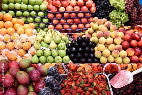 Fototapeta Naklejka Na Ścianę i Meble -  Variety of fresh healthy fruits, farmers market, Colombia, South America