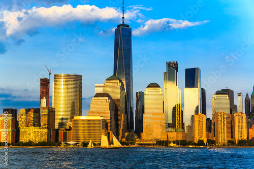 Lower Manhattan panorama and Hudson River taken from Yersey City during sunset, New York City photo