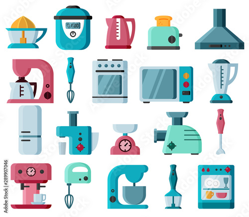 kitchen appliances icons set in flat style