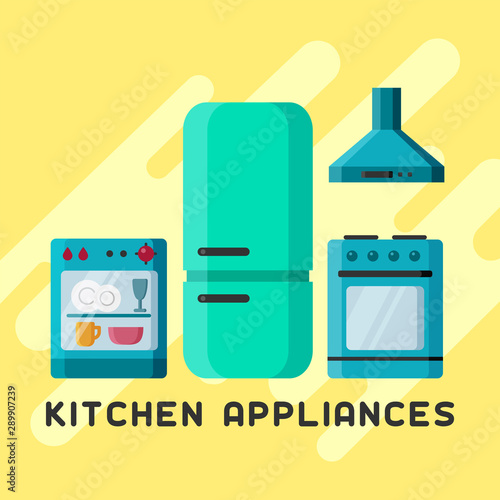 kitchen appliances in bright flat style