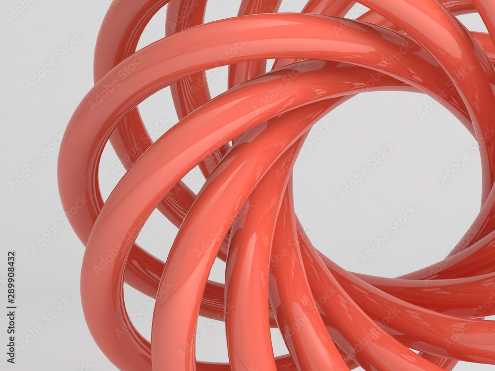 Shiny torus knot fragment. Abstract red object