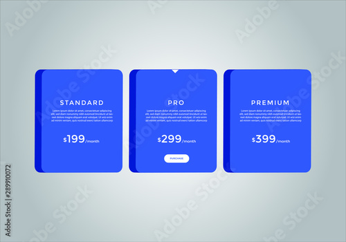 Pricing table vector. order, box, button, list for web. price list. mobile.