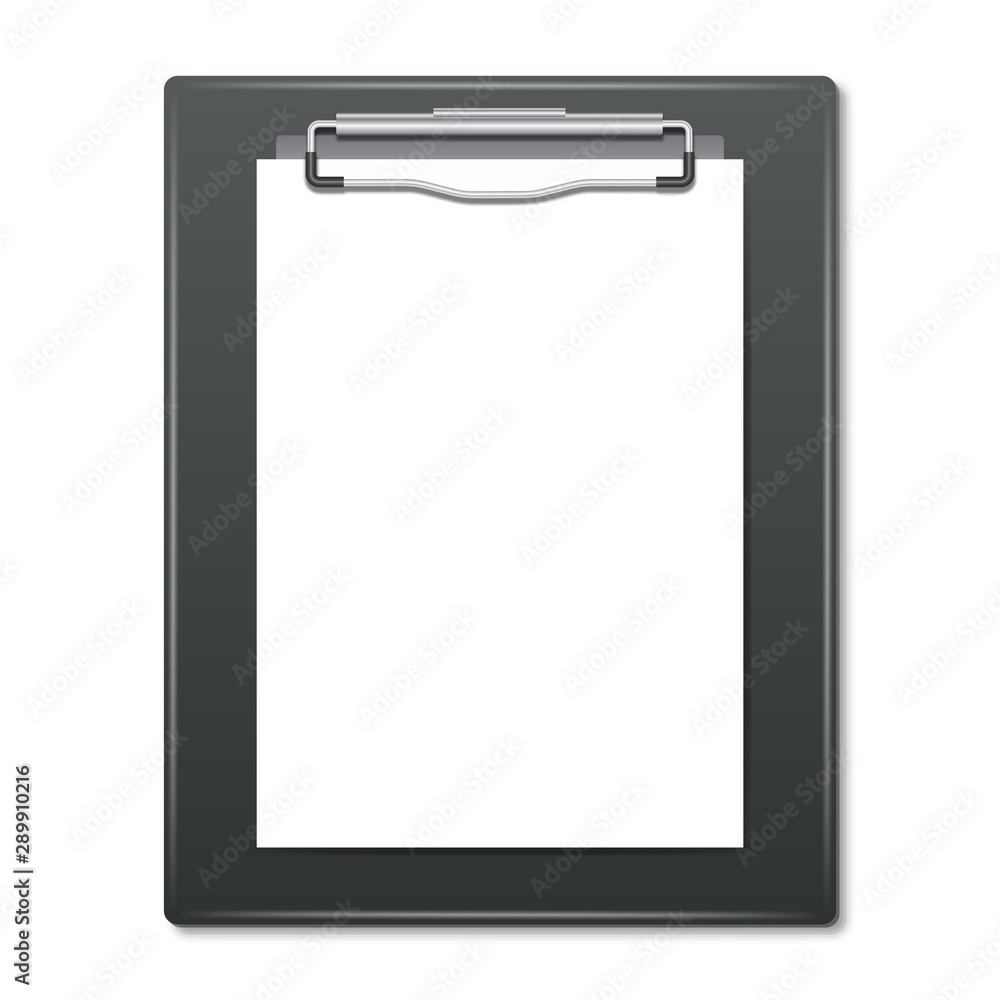 Realistic clipboard with blank white sheet of paper for your copy. Template for any type of business, medical or corporate identity. Vector illustration. Realistic clipboard with blank white sheet of paper for your copy. Template for any type of business, medical or corporate identity. Vector illustration.
