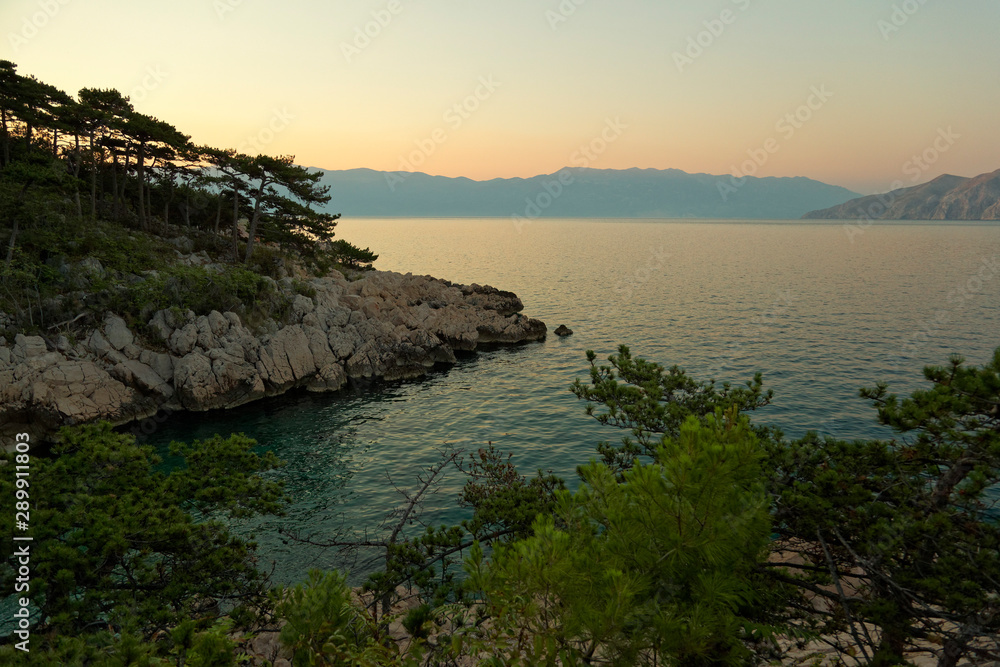 Sunset on the coast of Krk Island, Croatia