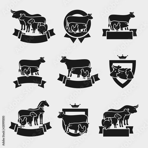 Farm animals labels and elements set. Collection icon farm animals. Vector