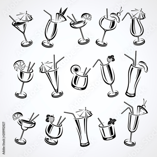 Cocktail set. Collection icon cocktails. Vector