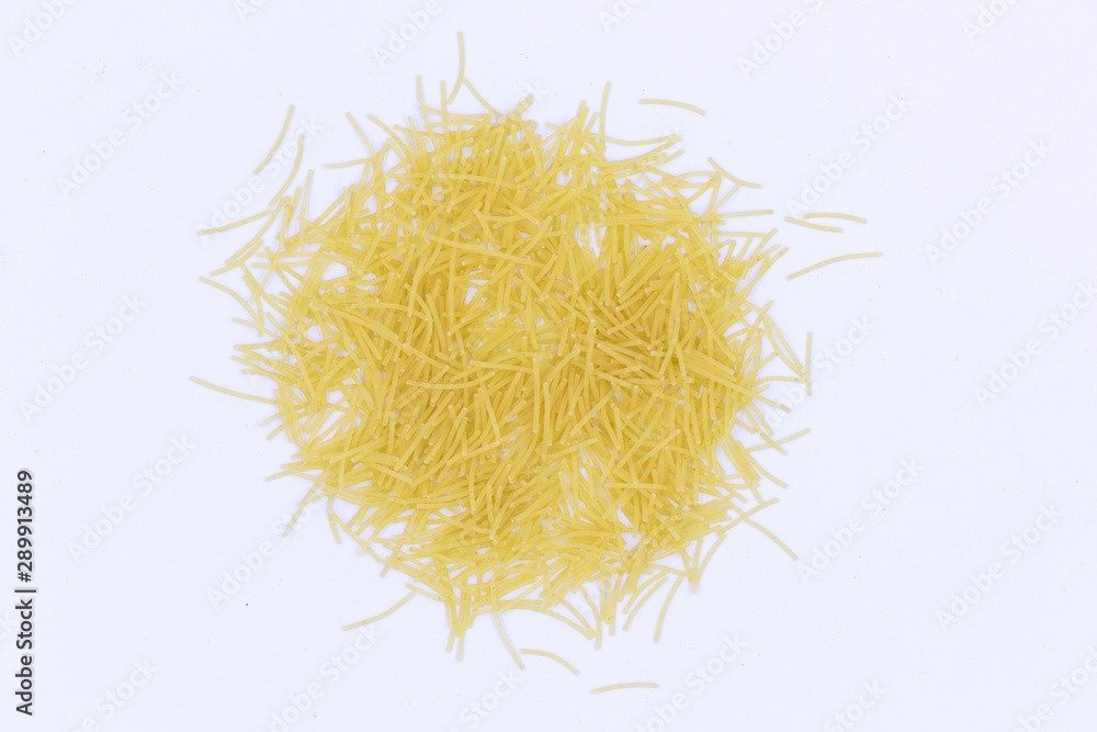 Fototapeta premium Vermicelli isolated on white background. Top view. Pasta.