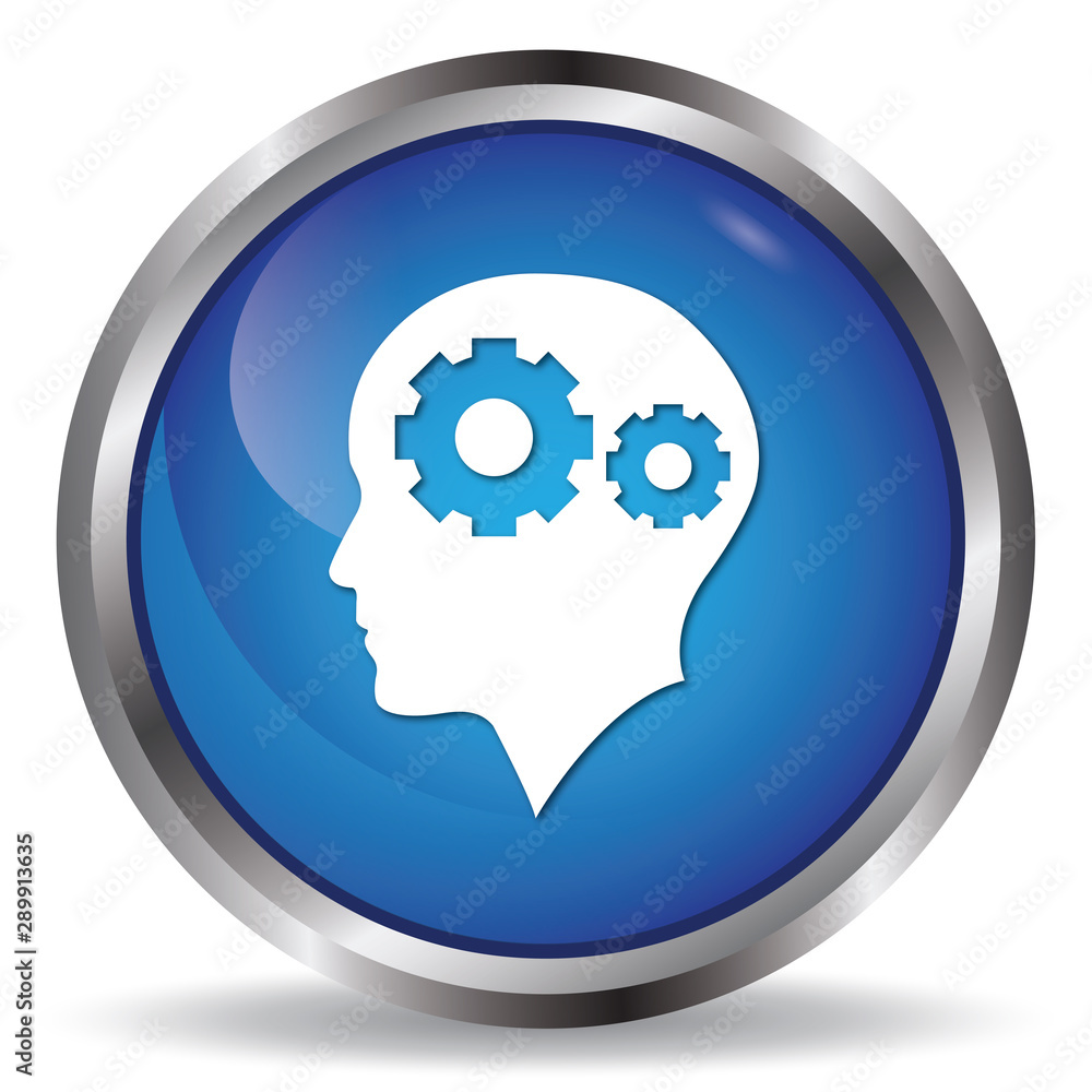 Head with gears icon blue glossy round buttons Head with gears icon blue glossy round buttons