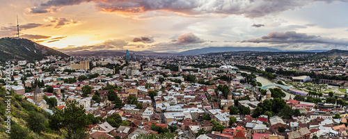 Panoramic view of the old part of the city at sunset. Tbilisi, Georgia.