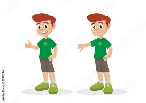 Boy thumbs up thumbs down.