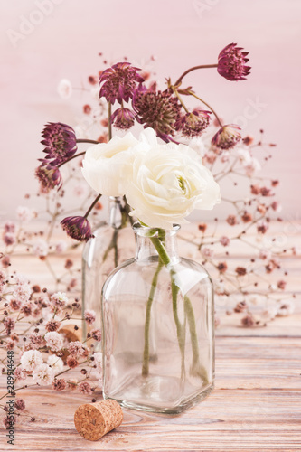 White ranunculus and hydrangea flowers