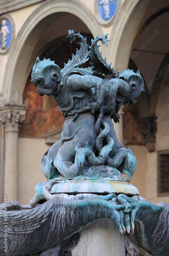 Fountain of the marine monsters statue in Florence, Italy