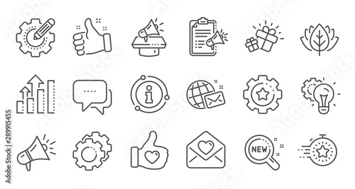 Brand social project line icons. Business strategy, Megaphone and Representative. Influence campaign, social media marketing, brand ambassador icons. Linear set. Quality line set. Vector