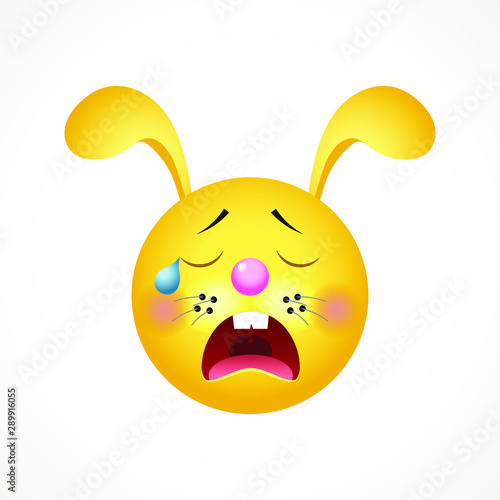 Emoji, the muzzle of a rabbit, crying. Vector illustration.