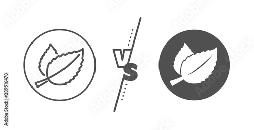 Herbal leaf sign. Versus concept. Mint leaves line icon. Tea with Mentha symbol. Line vs classic mint leaves icon. Vector