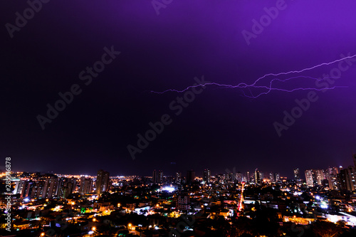 Lightning storm in brazilian city. Photo of Ribeirao Preto, Sao Paulo, Brazil