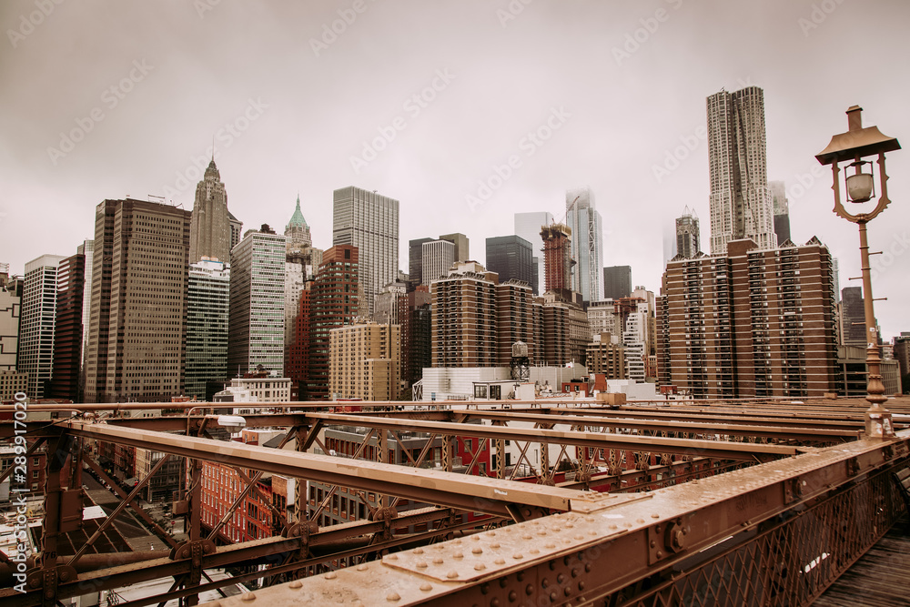 Manhattan view from Brooklyn Bridge in New York City Manhattan view from Brooklyn Bridge in New York City